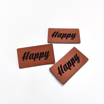 Kunstleder-Label "happy" braun
