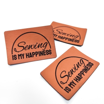Kunstleder-Label "sewing is my happiness" braun