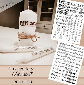 Druckvorlage "Silvester" Kerzen/Anhänger PDF & JPG
